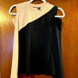 Never worn, cream and black, cut out shoulder, long sleeve women’s top